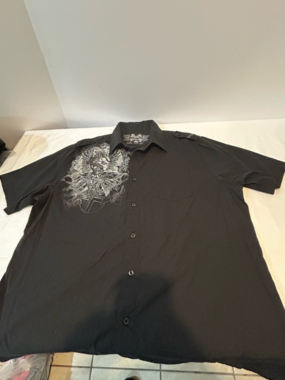 Elixir Graphic Button Up Shirt With Skull Design On Front And Back size XL